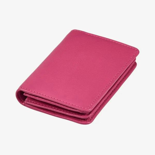 Compact pink real leather RFID card holder 
