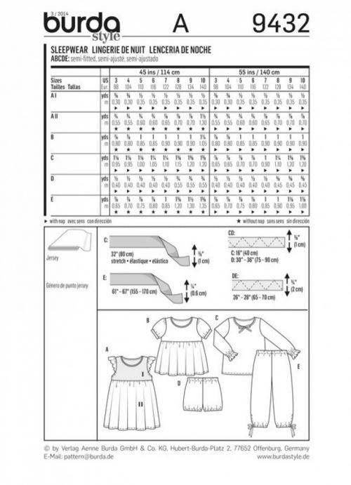Burda Sewing Pattern 9432 Dresses, Trousers, Pyjamas, Shorts and Tops For Kids, 3-10 Years - Beginner, Easy