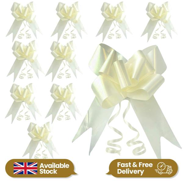 50mm Ivory Pull Bows, 10 Pack to 60 Pack Ribbon Gift Bows for Wrapping, Hampers and Party Décor image 1