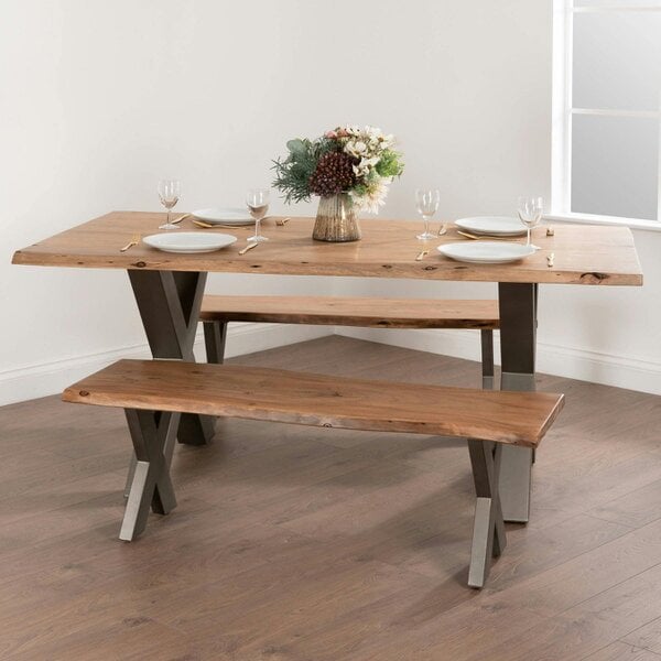 Wyld Haus Vouvant Live Edge Acacia Wood Bench Black Metal X Frame
