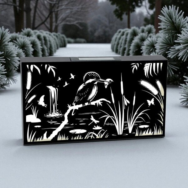 EDH Door Hardware Solar Wall Panel with Kingfisher Outdoor Metal Wall Art with Warm LED Light, Weatherproof Garden & Patio Décor | Kingfisher Panel
