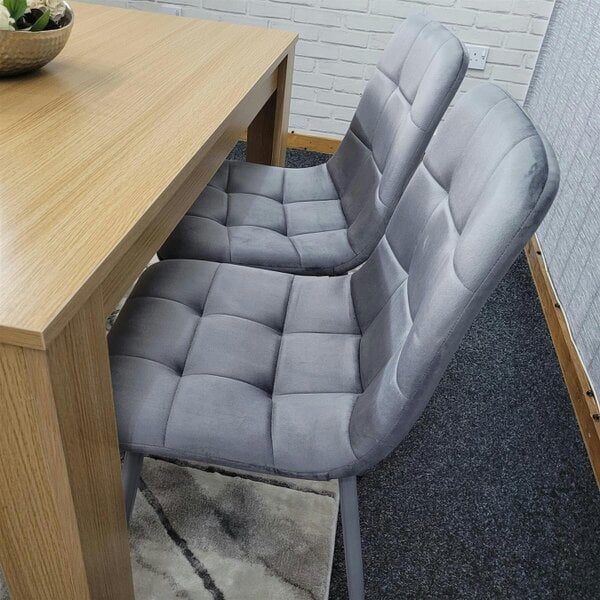 KOSY KOALA 4 Seater Modern Light Wood Dining Table Set with 2 Grey Velvet Chairs and Bench H75 x L140 x W80 cm