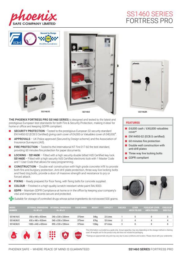 Phoenix Safe Phoenix Fortress PRO SS1461E Security Safe in Scratch-Resistant White Paint with VdS Certified electronic Lock