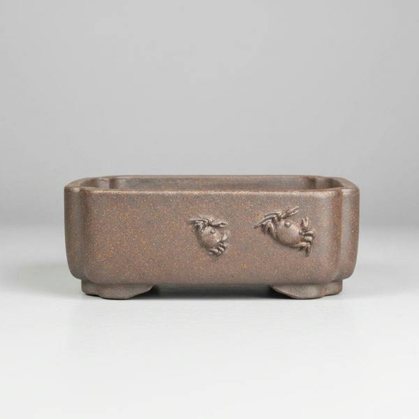 Yorkshire Bonsai Premium Yixing Bonsai Pot | Unglazed Rectangle with Crab Detail | 16cm x 11cm x 6cm