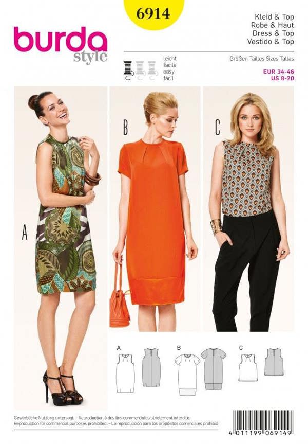 Burda Sewing Pattern 6914 Dresses and Tops For Women, Sizes: 8-20 - Easy