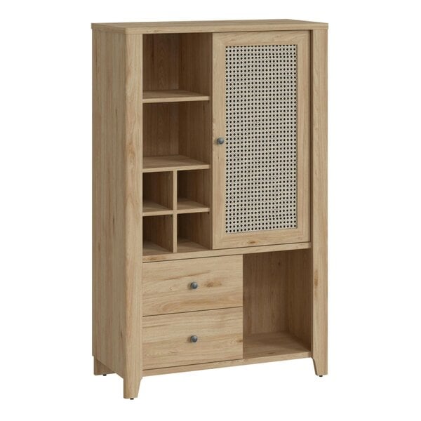 Wyld Haus Monza Natural Oak Wood and Rattan 1 Door 2 Drawer Cabinet