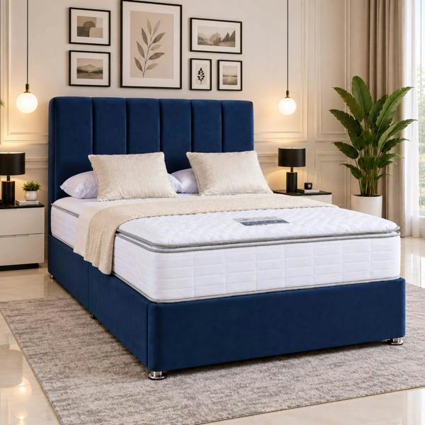 Paradise Beds Velmora Premium Upholstered Bed Frame with Tall Headboard and Mattress