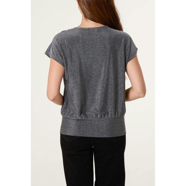 Blue Vanilla Lurex Cowl Neck Draped Top