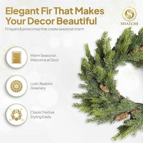 80cm Green Fir Artificial Christmas Wreath with Pine Cones, Realistic PE Finish for Indoor or Sheltered Outdoor Display image 4