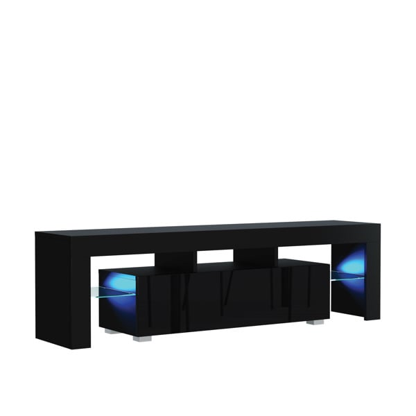 Mex Furniture 160cm TV Unit – Modern TV Stand Cabinet with Black High Gloss and Free LED