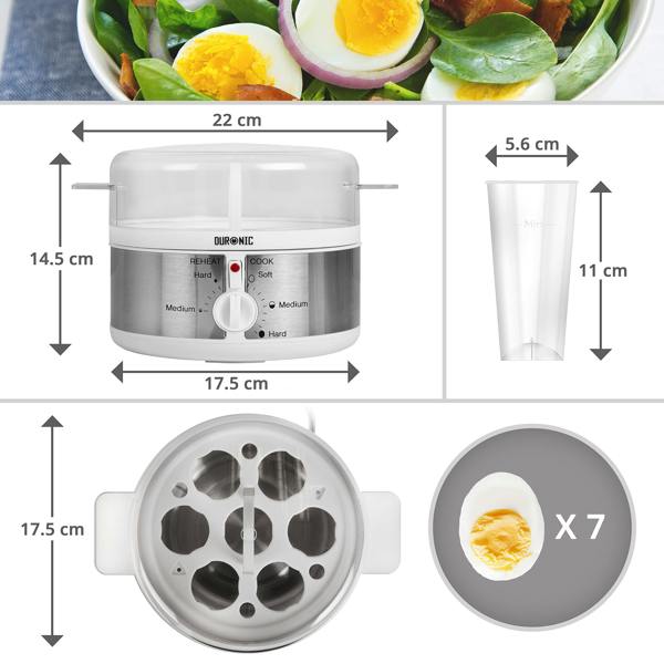 Duronic Electric Egg Boiler EB35 WE Steamer for Eggs 350W Automatic Egg Boiler Electronic Omelette Maker Poacher for 7 Soft, Medium & Hard Boiled Eggs