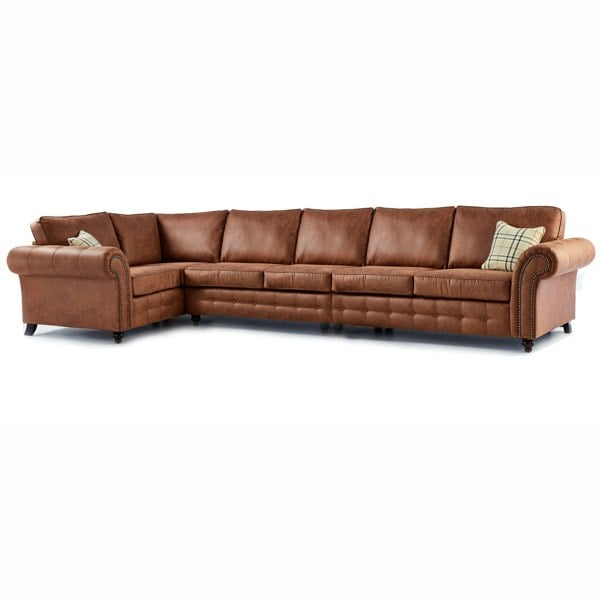 Furnishings For Less Oakland Long 6 Seater Leather Corner Sofa Chesterfield Style