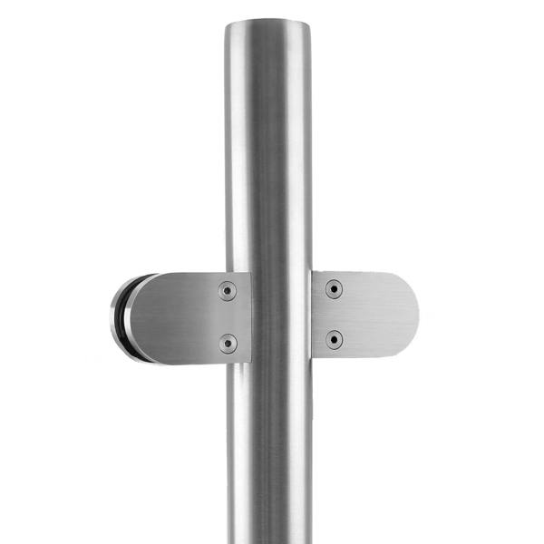 Stainless steel balustrade mid post, 90cm high, featuring a sleek cylindrical design with brushed finish and secure mounting brackets
