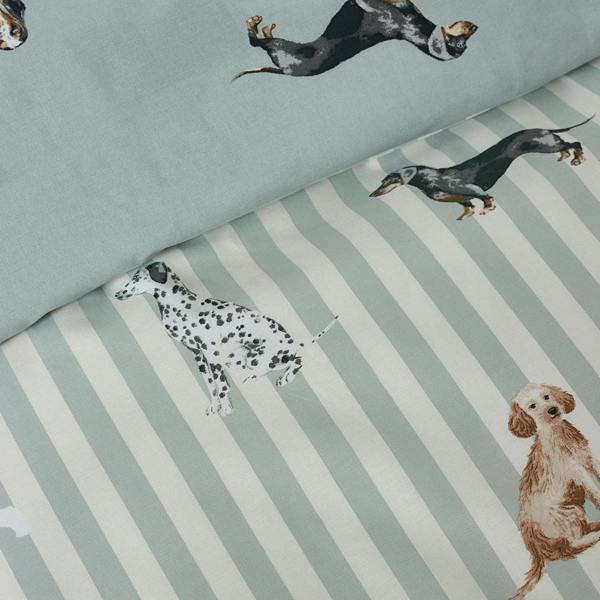 Catherine Lansfield Dog Stripe Reversible Duvet Cover Set Green