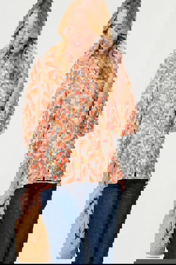 Orange | Lace Trim Long Balloon Sleeve Shirt