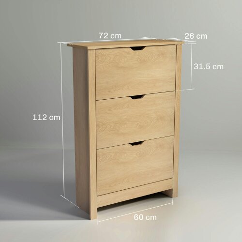 Wyld Haus Nesela Wooden Natural Wood Finish Slim Shoe Cabinet With 3 Flip Drawers For 18 Pairs