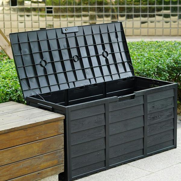 Gr8 Garden 300L Black Plastic Garden Storage Box with Lid for Cushions & Tools