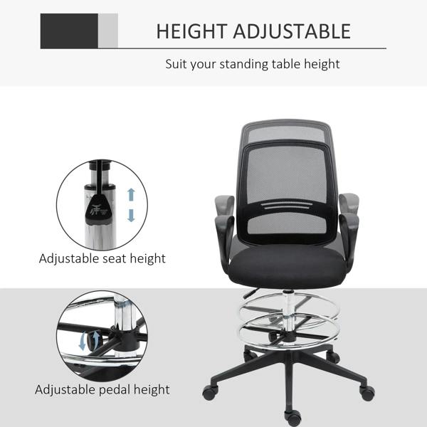 Black mesh-back height-adjustable office chair with padded seat, chrome gas lift, and swivel base