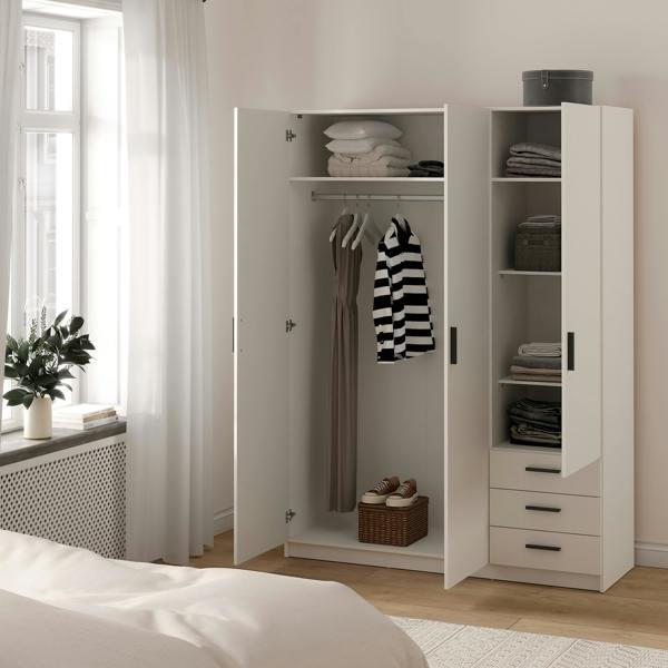 Furniture To Go Sprint Wardrobe with 3 Doors + 3 Drawers in White