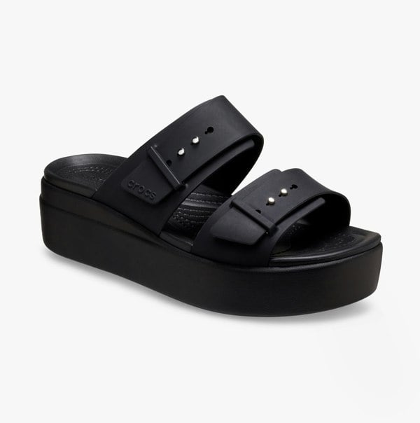 Crocs 207431-001 BROOKLYN BUCKLE LOW WEDGE Womens Sandals Black