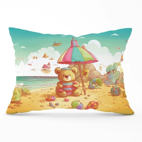 Warren Reed Teddy Bead On A Beach Holiday Cushions