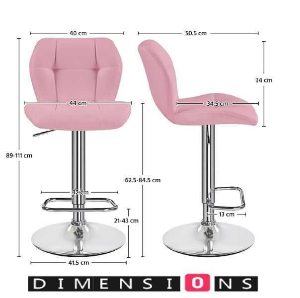 Modcraft Set of 2 Pink PU Leather Bar Stools – Adjustable Swivel Counter Chairs with Backrest