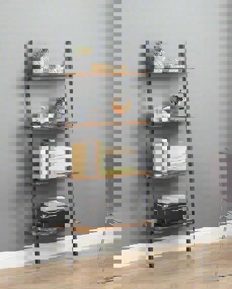 Modcraft Industrial 4-Tier Ladder Shelf – Wall-Leaning Bookshelf & Storage Rack