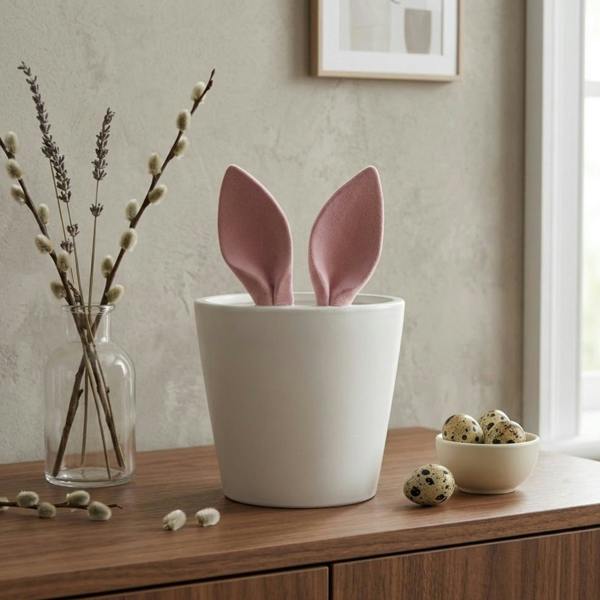 Garden Greatness Springtime Flocked Bunny Ears Planter Pot