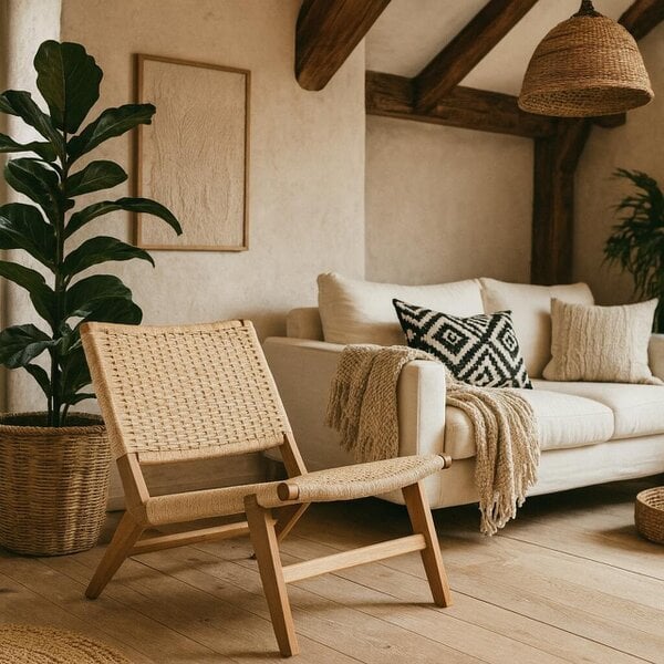 Wyld Haus Wigletree Cream and Natural Oak Wood Lounge Accent Chair