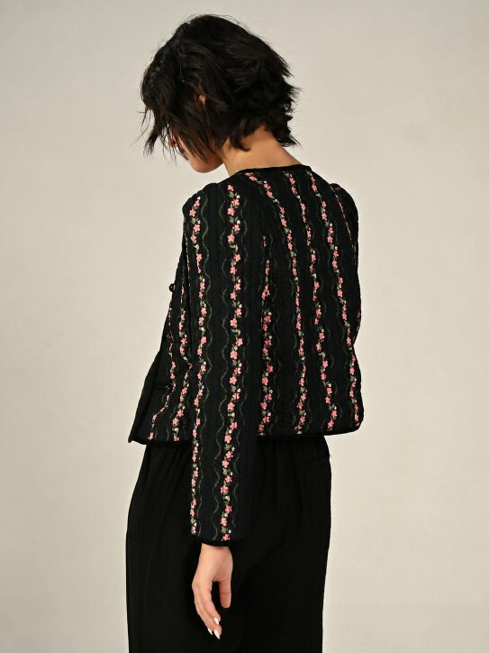 Rose & Nancy Queenie Black Floral Print Velvet Trim Military Jacket