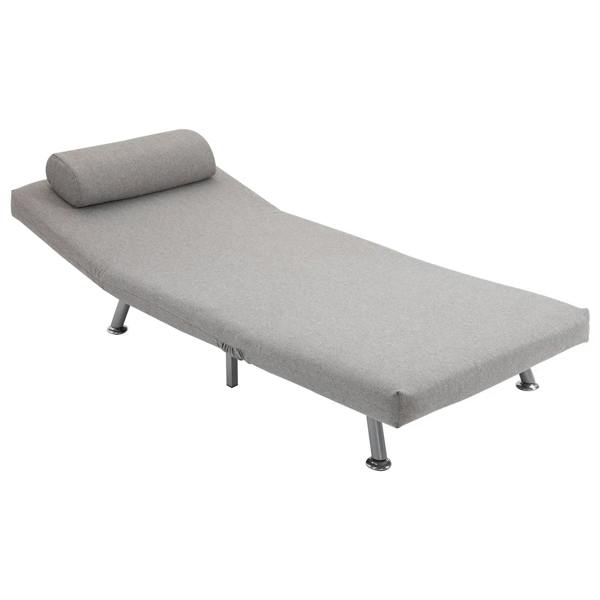 Grey adjustable back futon sofa chair lounge bed with raised head pillow and metal legs
