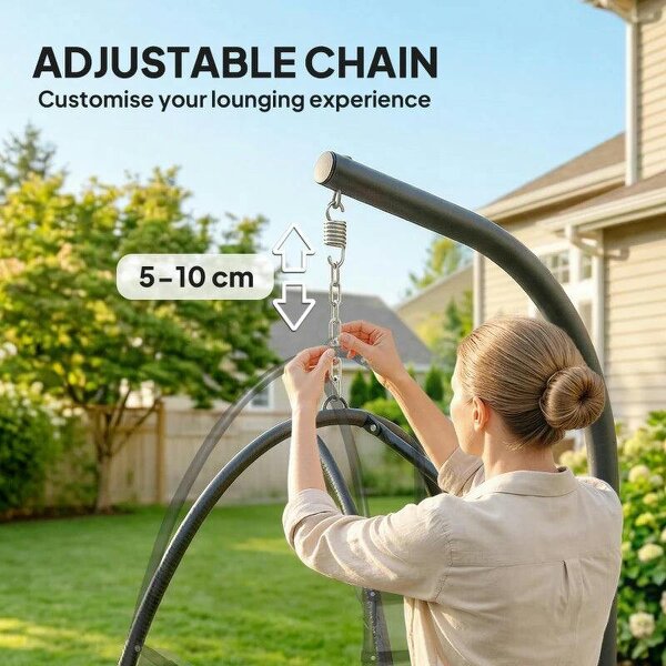 Hanging Egg Chair, Indoor Outdoor Swinging Hammock Chair with Stand, Foldable Basket, Side Pocket, Dark Grey