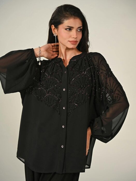 Rose & Nancy Gemma Black Hand Embellished Blouse