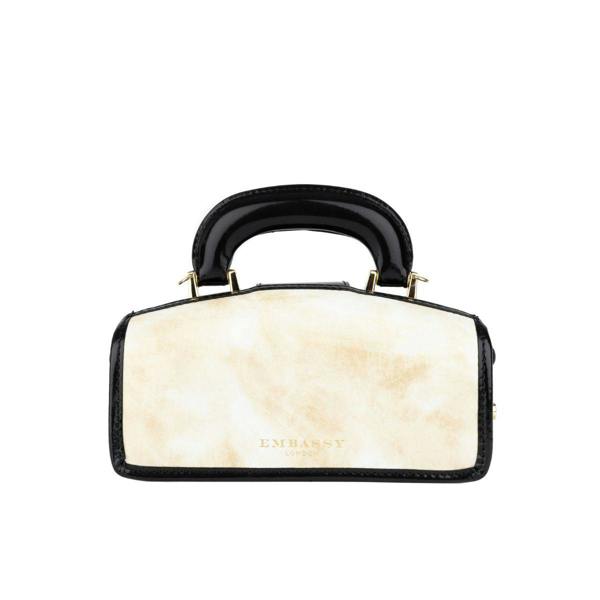 Embassy London Gazelle Mini - White & Black - Women’s mini patent leather top handle & crossbody bag