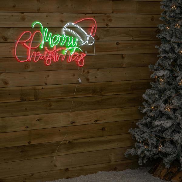 Samuel Alexander 94cm x 53cm Light up Merry Christmas Neon Sign with Flashing Santa Hat