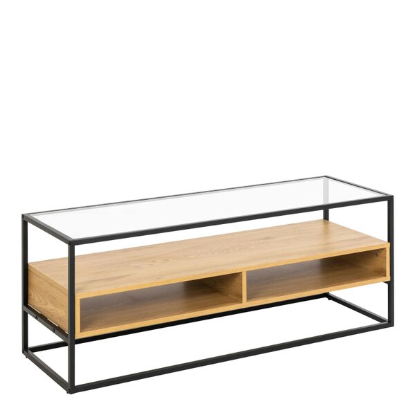 Wyld Haus Wrenna Black and Natural Oak Effect TV Unit Glass Top