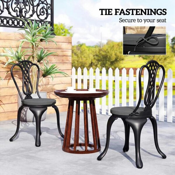 Outdoor Bistro Chair Cushions Set of 4 with Removable Cover, 41 x 41 x 5 cm Round Seat Cushions with Ties, Dark Grey