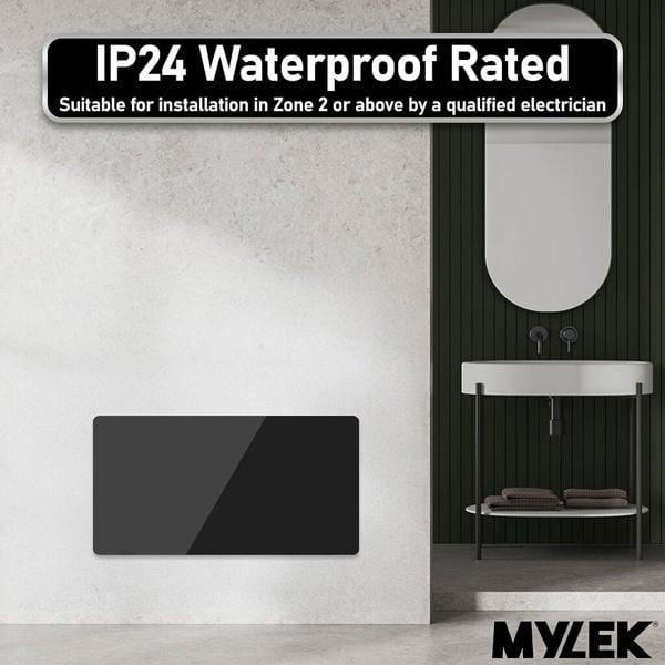 Mylek Radiator Glass Panel Heater Black Slimline, Wifi Enabled Smart APP