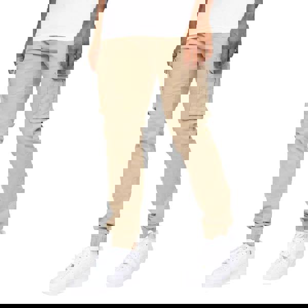 Crosshatch Mens Frentons Leather Patch Cargo Trousers - Stone