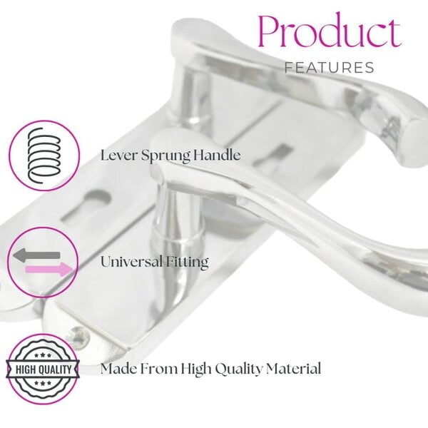 EDH Door Hardware Cadenza Victorian Scroll Door Handles Polished Chrome – Lever Latch, Bathroom Lock & 3 Lever Lock Sets