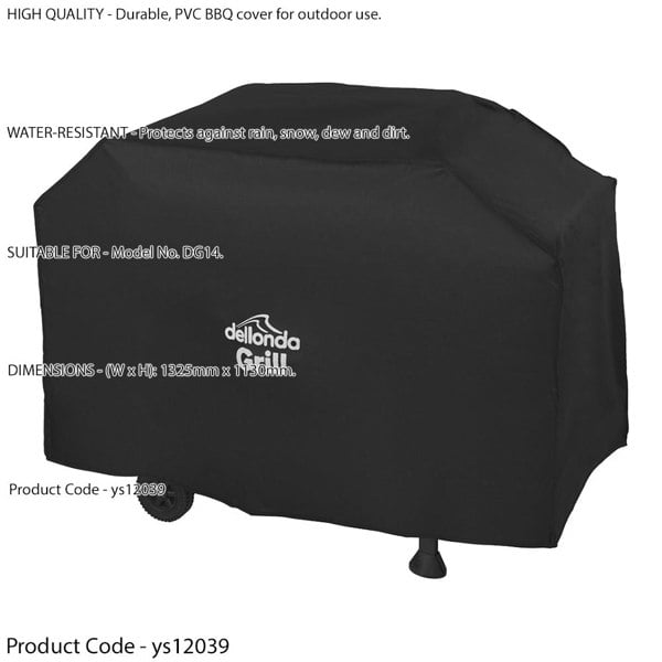 Outdoor Rated BBQ Cover for ys12018 - Black PVC - 1325mm x 1130mm Water & Rain - LoopsDirect