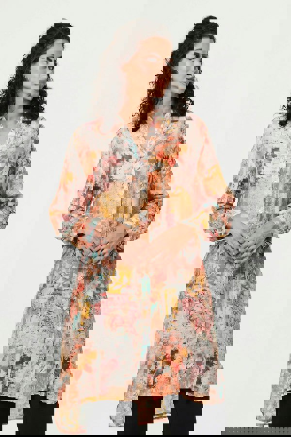 Orange | Abstract Long Sleeve Short Shirt Dress
