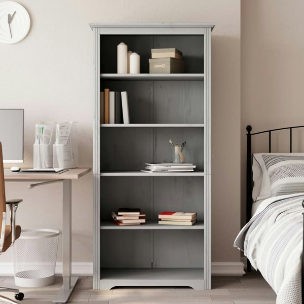 Berkfield Bookcase BODO Grey 80x38x180 cm Solid Wood Pine 5-Tier