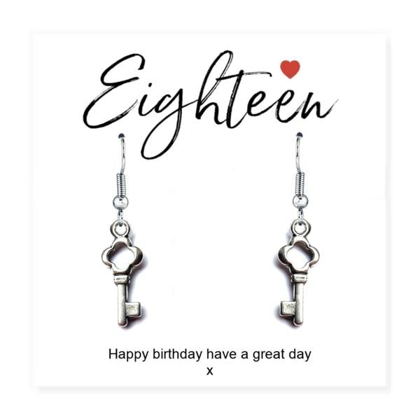 Aye Do Gifts 18th Birthday Silver Key Charm Earrings & Gift Card