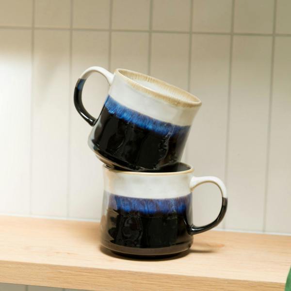 Scandi Home Vega Large Ceramic Coffee Mugs, Set of 2, 600ml, Sea Blue Reactive Glaze
