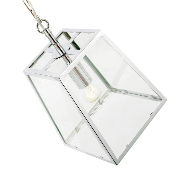 Classic Lantern Pendant Lamp in Polished Chrome with Clear Glass Sides Image 3