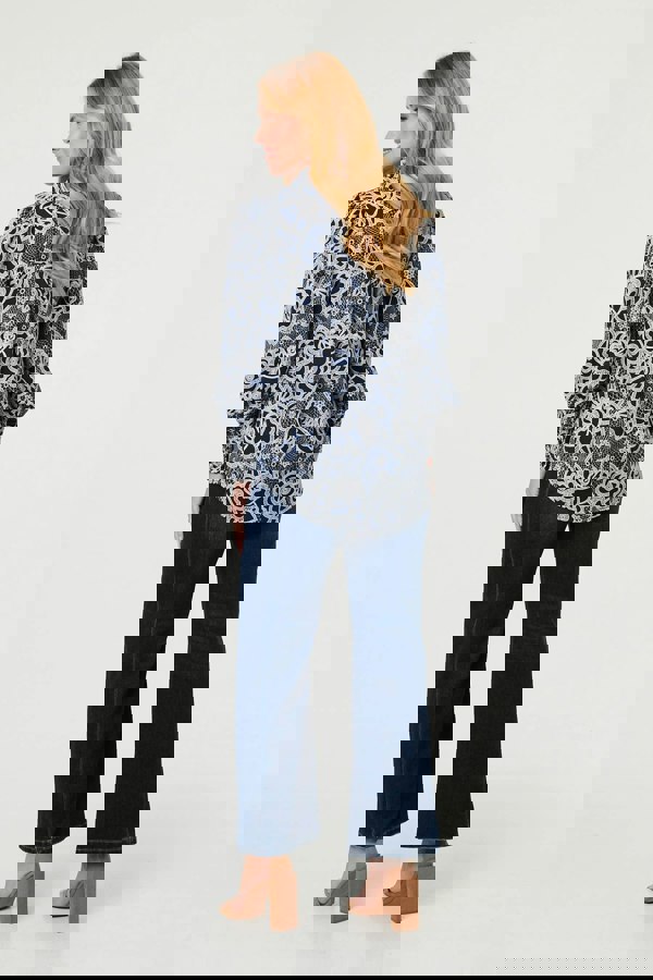 Navy | Floral Abstract Long Sleeve Shirt
