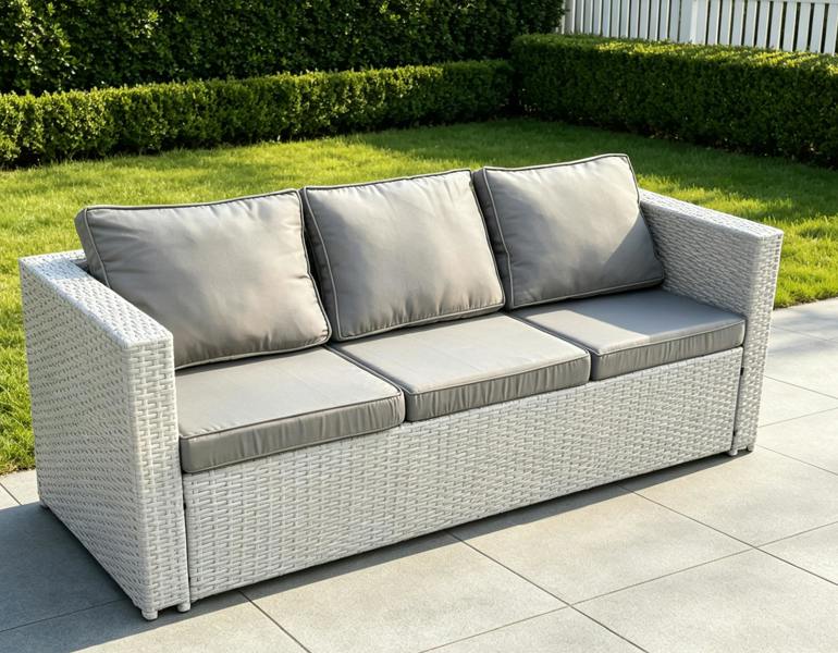 Fimous Light Grey Mixed 3 Seater Lounge Rattan Sofa Patio Conservatory Outdoor Garden Furniture Accessory With Seat And Back Cushion