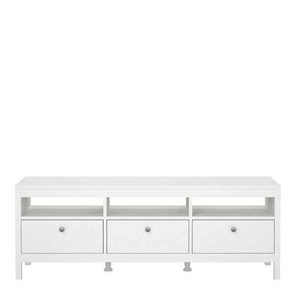 Wyld Haus Gossmere White Wooden TV Unit 3 Drawers Silver Handles