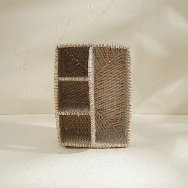 Rattan Condiment and Cutlery Basket Holder - Coastal Villa Homeware